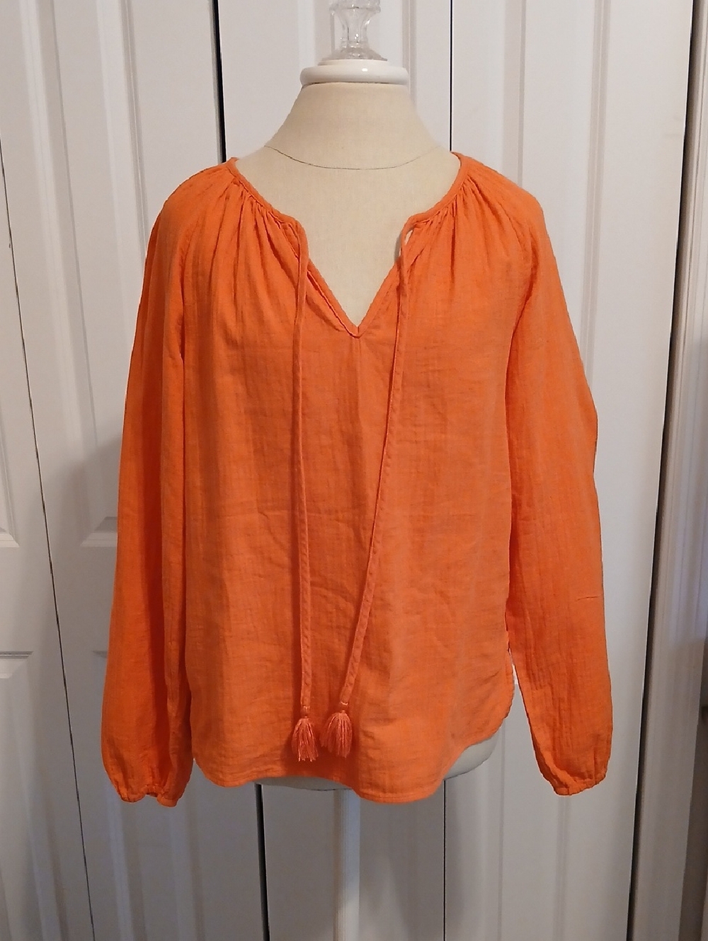 LIKE NEW Boden Serena Double Cloth Gauze Tie Front Peasant Flowy Blouse Orange 4